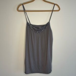 Garnet Hill Sequined-trimmed Taupe Spaghetti strapped Top Size Large Taupe